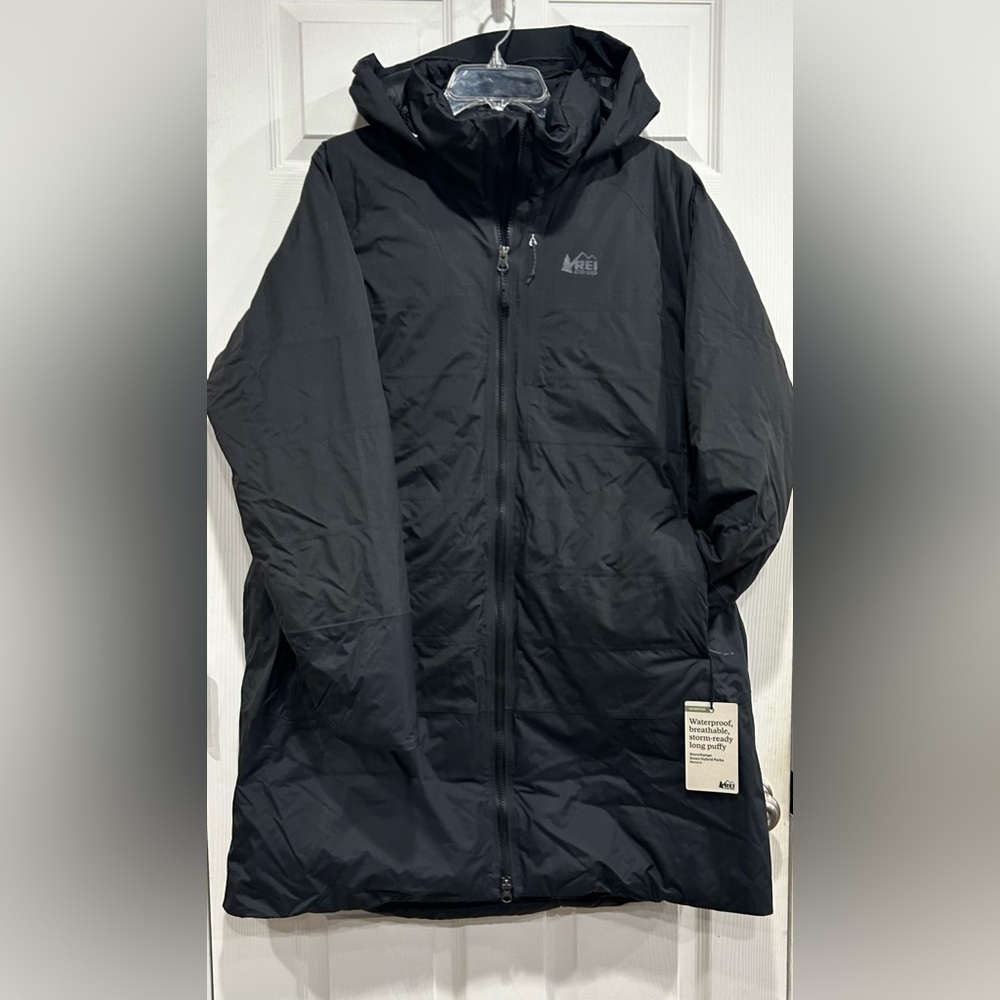 REI Women’s 1X Stormhenge Down Hybrid Long Jacket Parka Black NWT Ski Snowboard